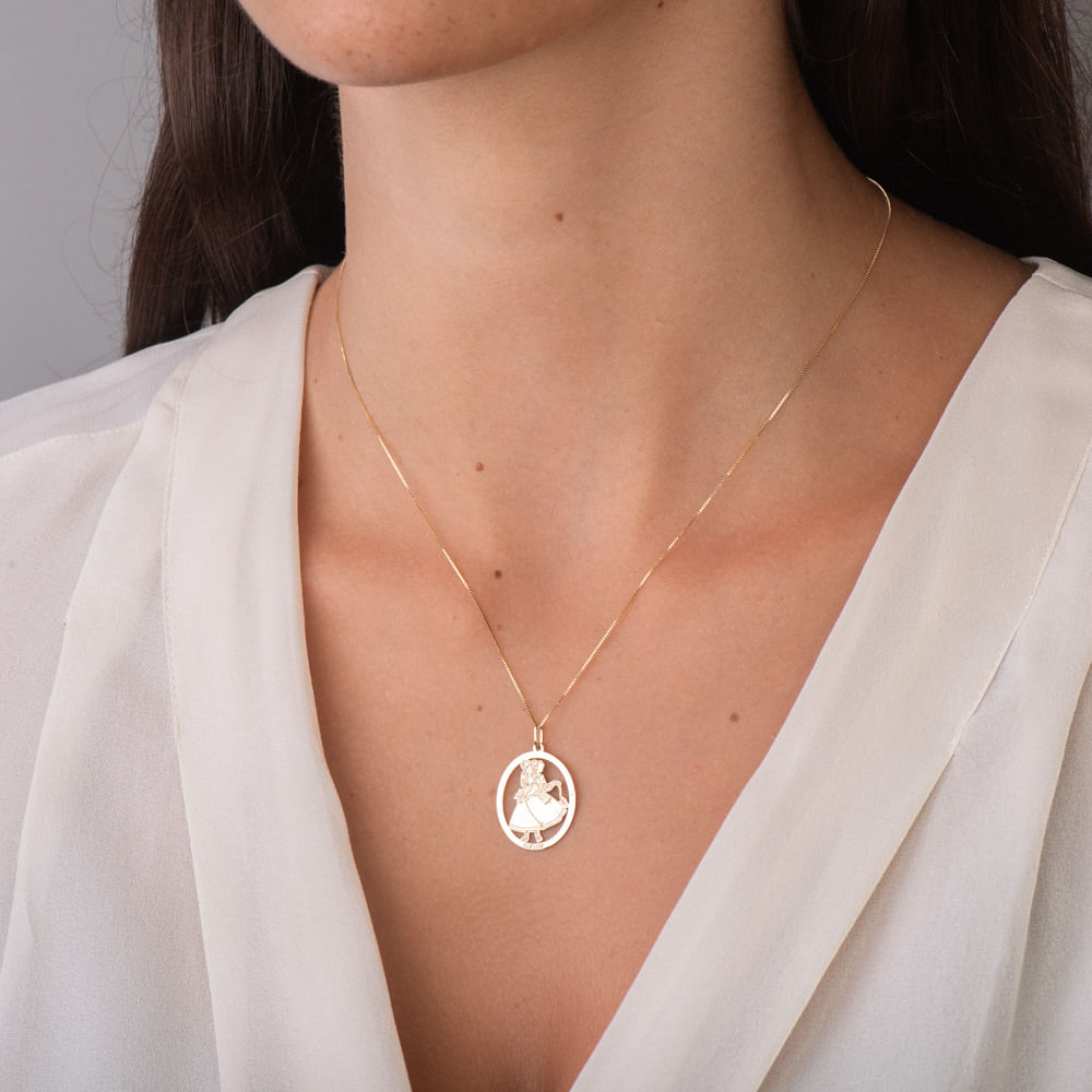 Pingente em Ouro 18k Oval com Imagem Oxum pi19910 - Joiasgold Mobile